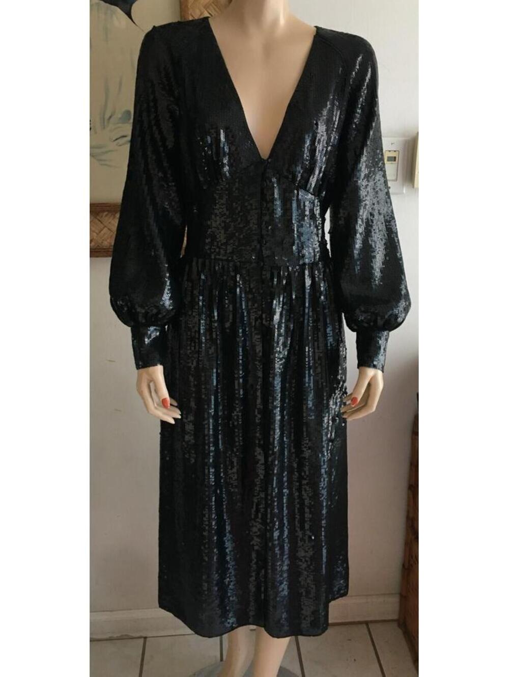 NWT Joie KYRIA Black Sequin Long Sleeve Midi Dress Gown sz 4 Anthropologie